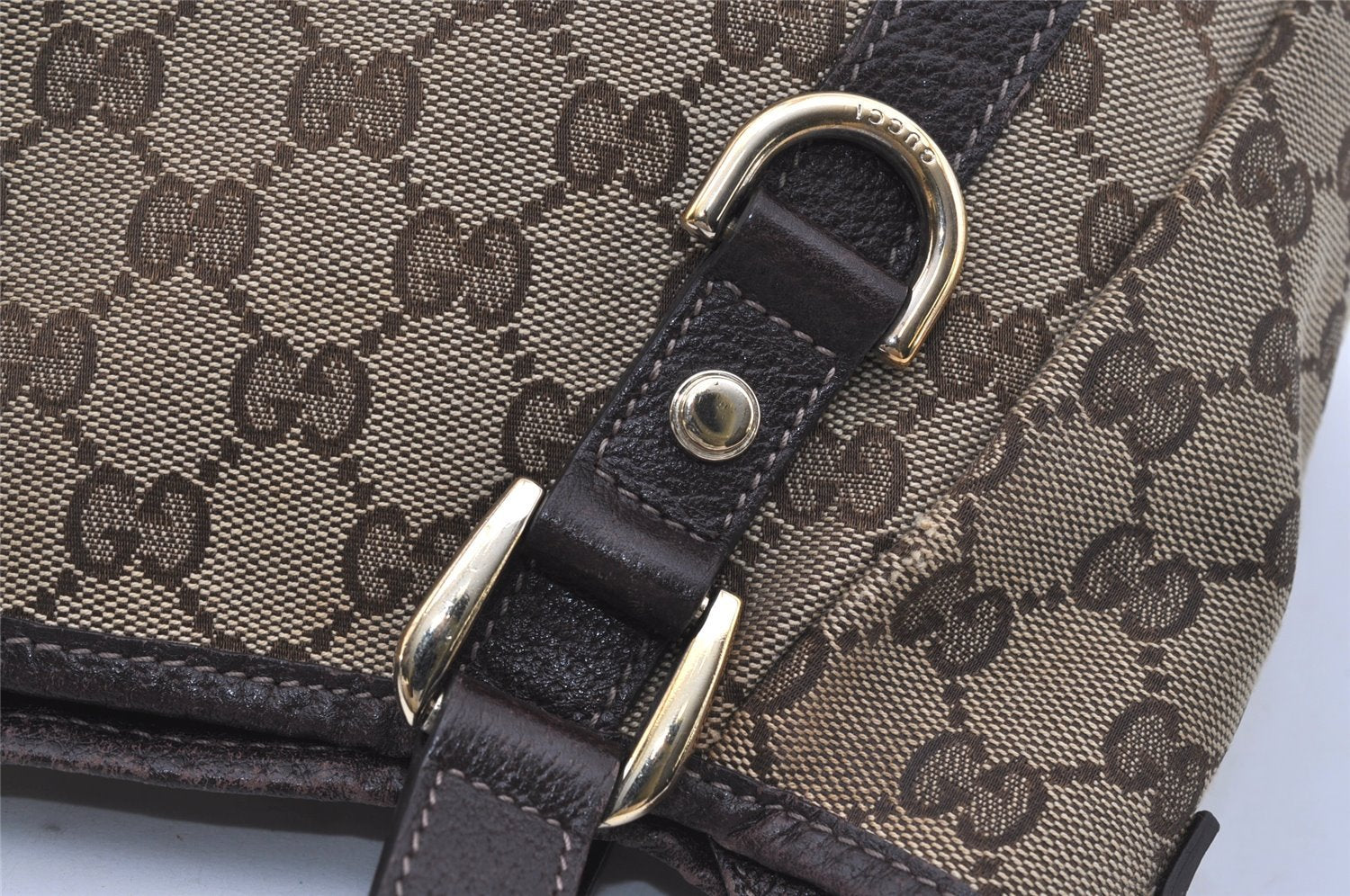 Authentic GUCCI Abbey Shoulder Tote Bag GG Canvas Leather 130736 Brown 1159I