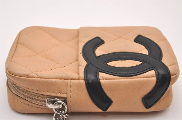 Authentic CHANEL Calf Skin Cambon Line Cigarette Case Pouch Beige Box 1160I