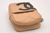Authentic CHANEL Calf Skin Cambon Line Cigarette Case Pouch Beige Box 1160I