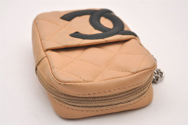Authentic CHANEL Calf Skin Cambon Line Cigarette Case Pouch Beige Box 1160I