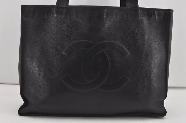 Authentic CHANEL Caviar Skin CoCo Mark Shoulder Tote Bag Black 1162I