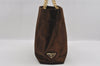 Authentic PRADA Vintage Satin Chain Hand Bag Purse Brown 1163I