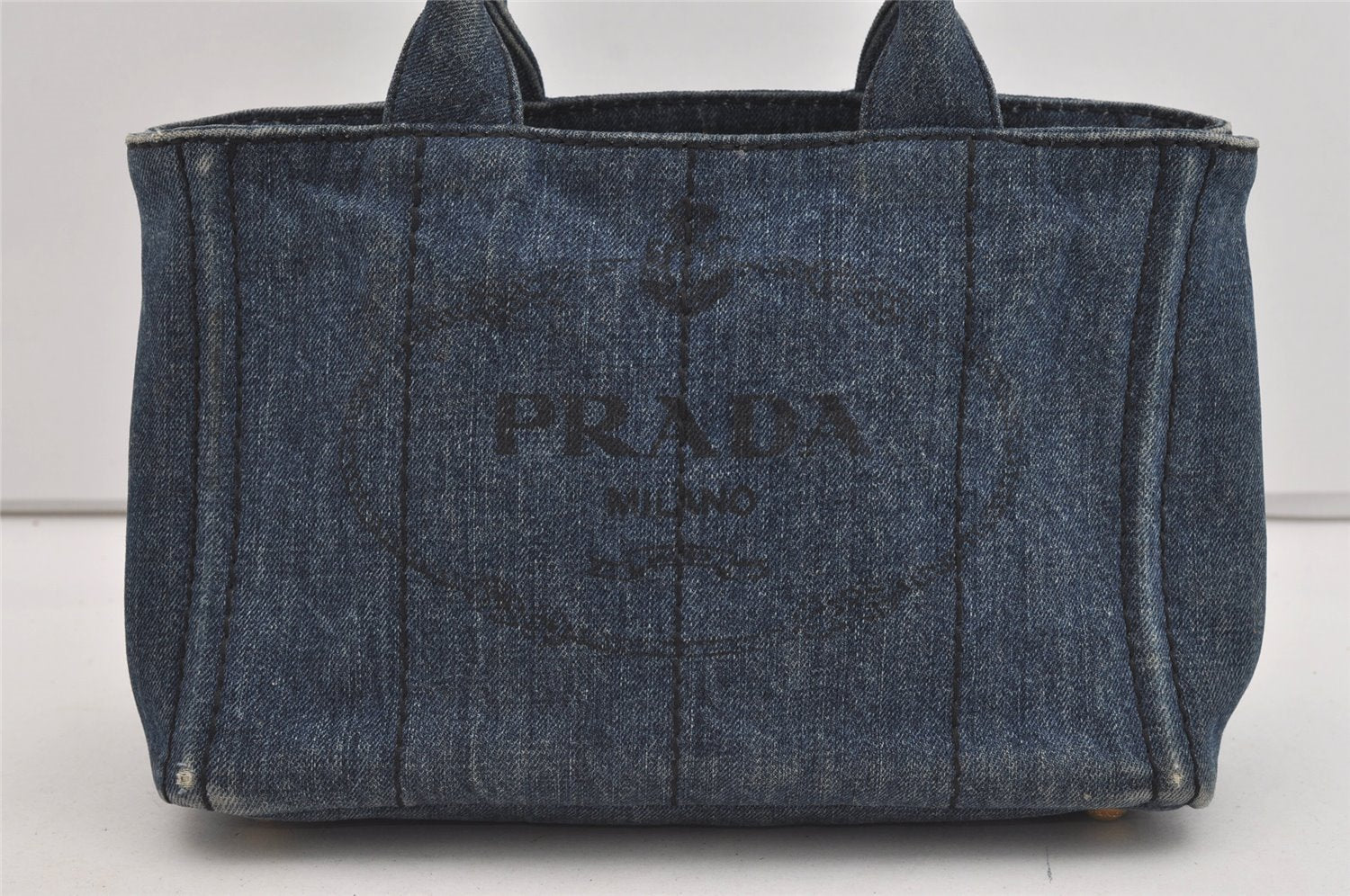 Authentic PRADA Vintage Canapa SS Denim 2Way Shoulder Hand Bag Purse Blue 1164I