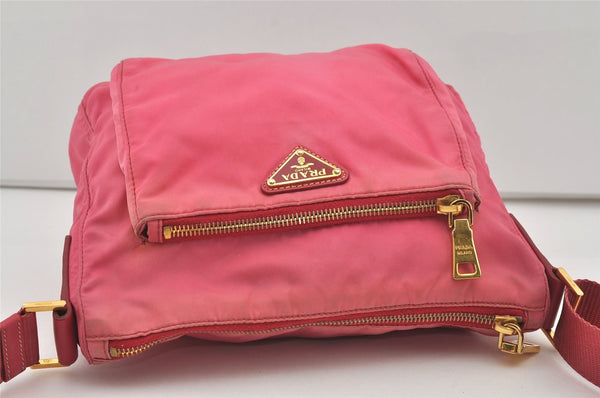 Authentic PRADA Nylon Saffiano Leather Shoulder Cross Body Bag Pink 1165I