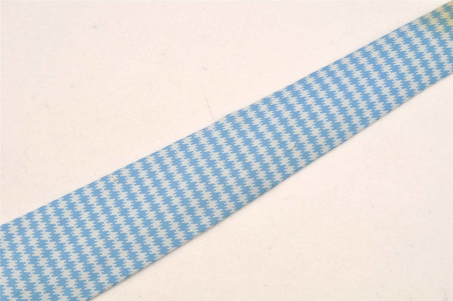 Authentic HERMES Tie Necktie Houndstooth Pattern Silk 5379OA Light Blue 1168I