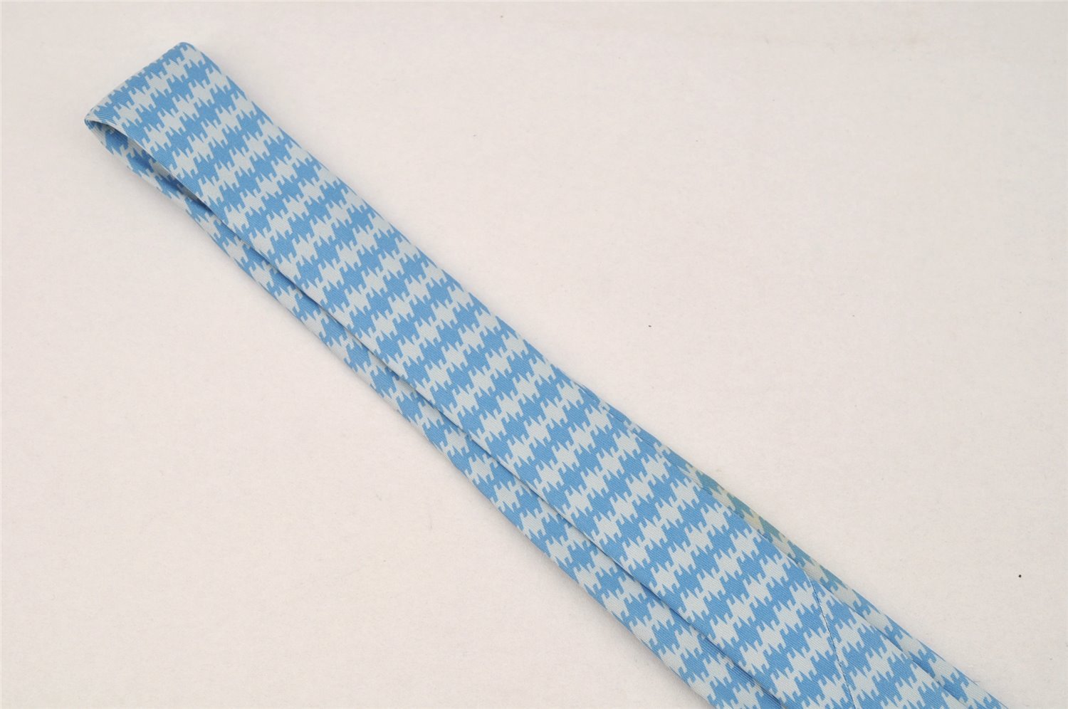 Authentic HERMES Tie Necktie Houndstooth Pattern Silk 5379OA Light Blue 1168I