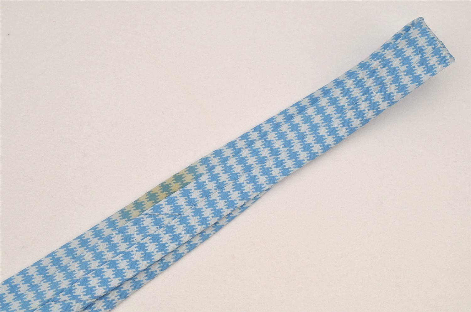 Authentic HERMES Tie Necktie Houndstooth Pattern Silk 5379OA Light Blue 1168I