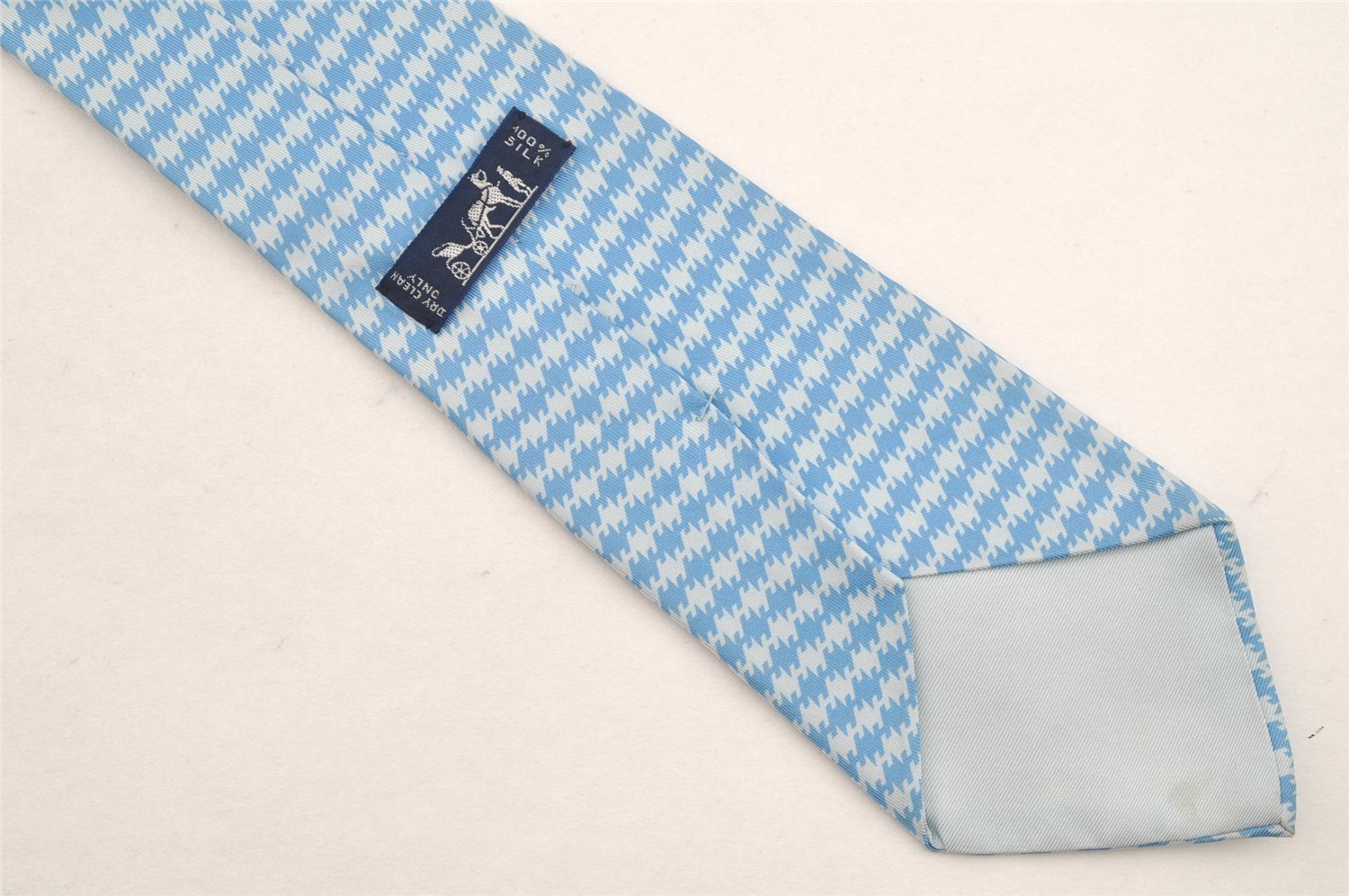 Authentic HERMES Tie Necktie Houndstooth Pattern Silk 5379OA Light Blue 1168I