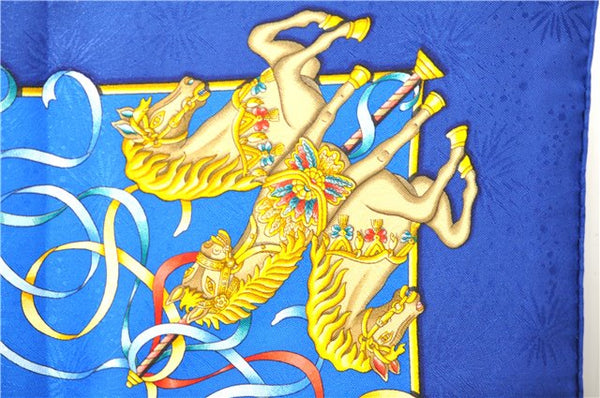 Authentic HERMES Carre 90 Scarf "LUNA PARK" Silk Blue Box 1169E