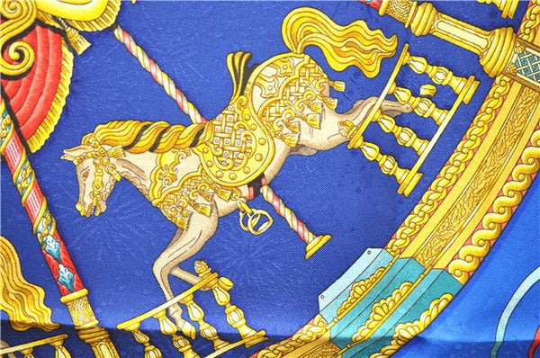 Authentic HERMES Carre 90 Scarf "LUNA PARK" Silk Blue Box 1169E