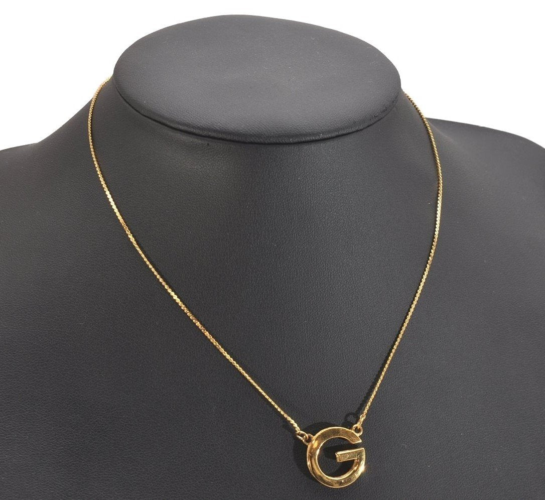 Authentic GIVENCHY Vintage G Motif Chain Pendant Necklace Gold Tone 1174I