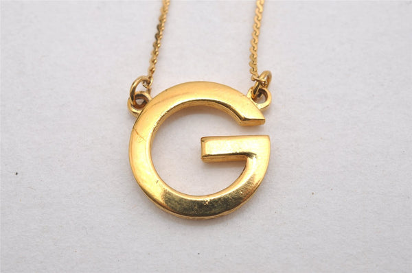 Authentic GIVENCHY Vintage G Motif Chain Pendant Necklace Gold Tone 1174I