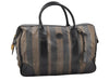 Authentic FENDI Pequin 2Way Hand Boston Bag PVC Leather Brown Black 1175I