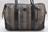 Authentic FENDI Pequin 2Way Hand Boston Bag PVC Leather Brown Black 1175I