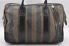 Authentic FENDI Pequin 2Way Hand Boston Bag PVC Leather Brown Black 1175I