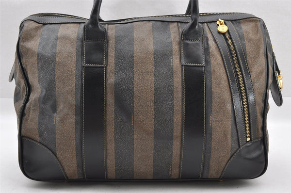 Authentic FENDI Pequin 2Way Hand Boston Bag PVC Leather Brown Black 1175I