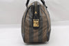 Authentic FENDI Pequin 2Way Hand Boston Bag PVC Leather Brown Black 1175I