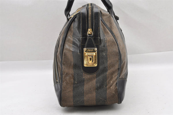 Authentic FENDI Pequin 2Way Hand Boston Bag PVC Leather Brown Black 1175I