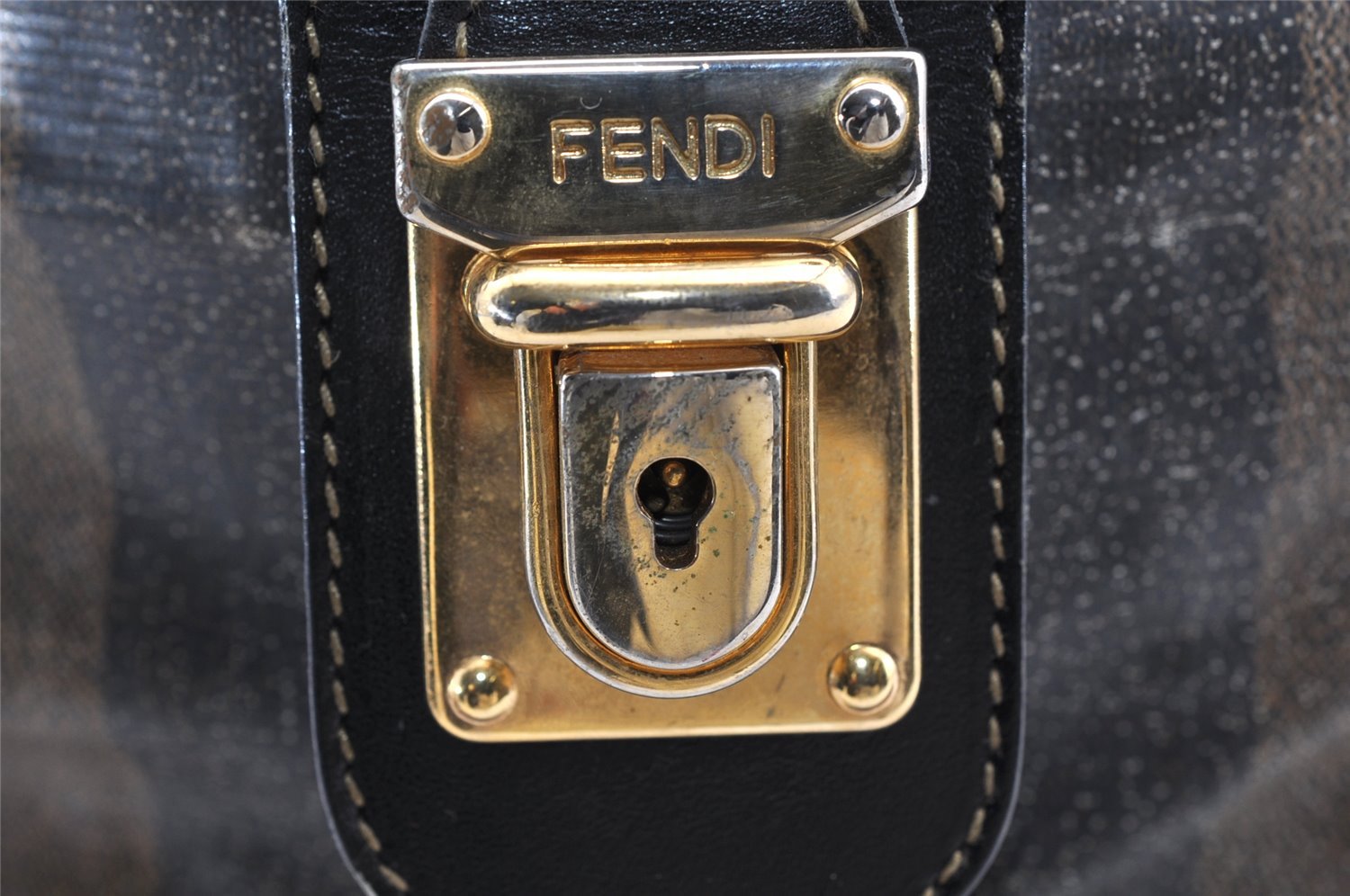 Authentic FENDI Pequin 2Way Hand Boston Bag PVC Leather Brown Black 1175I