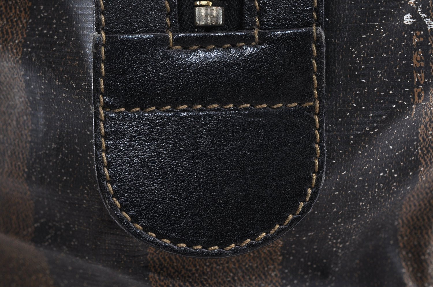 Authentic FENDI Pequin 2Way Hand Boston Bag PVC Leather Brown Black 1175I