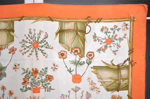 Authentic HERMES Carre 90 Scarf "Herbier de Gavarnie" Silk Orange 1189I