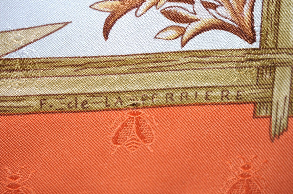 Authentic HERMES Carre 90 Scarf "Herbier de Gavarnie" Silk Orange 1189I