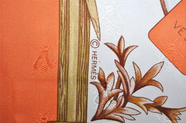 Authentic HERMES Carre 90 Scarf "Herbier de Gavarnie" Silk Orange 1189I