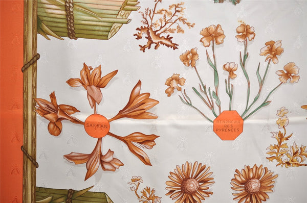 Authentic HERMES Carre 90 Scarf "Herbier de Gavarnie" Silk Orange 1189I