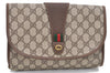 Authentic GUCCI Web Sherry Line Clutch Hand Bag Purse GG PVC Leather Brown 1191C