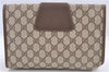 Authentic GUCCI Web Sherry Line Clutch Hand Bag Purse GG PVC Leather Brown 1191C