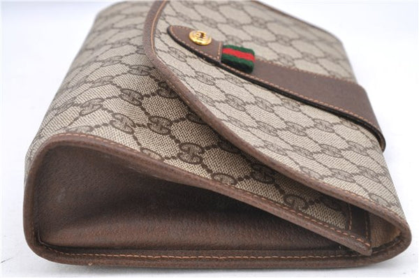 Authentic GUCCI Web Sherry Line Clutch Hand Bag Purse GG PVC Leather Brown 1191C