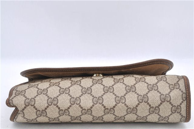 Authentic GUCCI Web Sherry Line Clutch Hand Bag Purse GG PVC Leather Brown 1191C