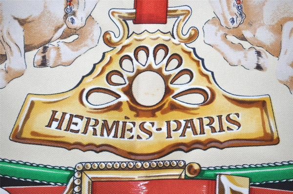 Authentic HERMES Carre 90 Scarf "CHEVAUX DE TRAIT" Silk Yellow 1192I