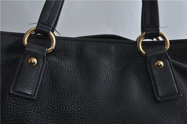 Authentic PRADA Leather Shoulder Tote Bag Black 1193D