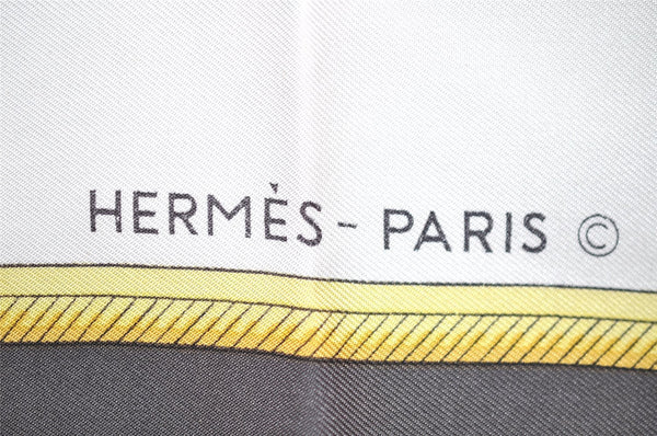 Authentic HERMES Carre 90 Scarf "LES VOITURES A TRANSFORMATION" Silk Gray 1193I