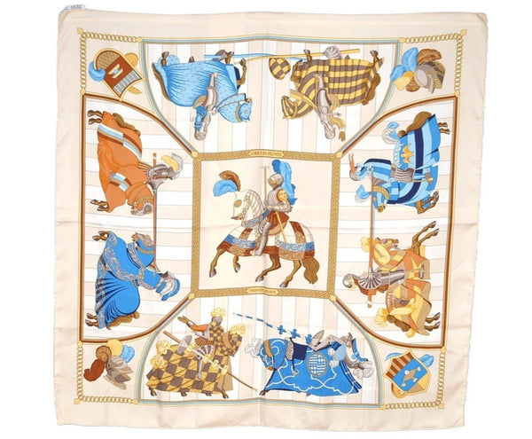 Authentic HERMES Carre 90 Scarf "CHOCS EN PLUMES" Silk Light Beige 1195I