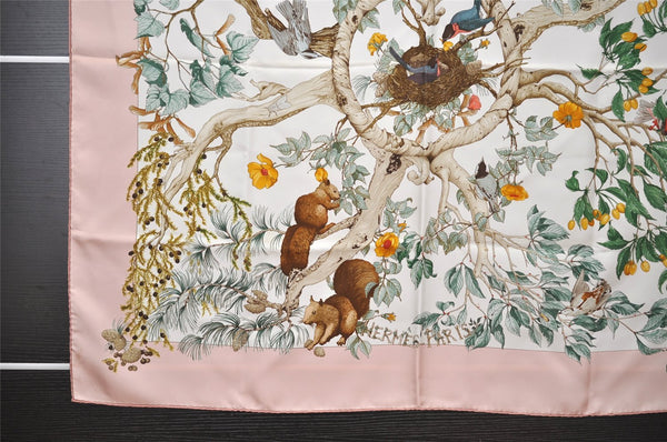 Authentic HERMES Carre 90 Scarf "AU COEUR DES BOIS " Silk Pink 1197I