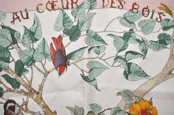 Authentic HERMES Carre 90 Scarf "AU COEUR DES BOIS " Silk Pink 1197I