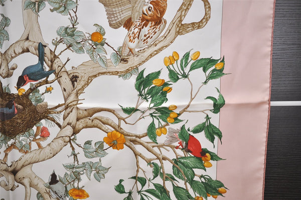 Authentic HERMES Carre 90 Scarf "AU COEUR DES BOIS " Silk Pink 1197I