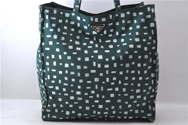 Authentic PRADA Nylon Leather Shoulder Tote Bag Green White 1199D