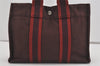 Authentic HERMES Fourre Tout PM Vintage Hand Tote Bag Canvas Wine Red 1202I