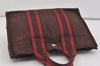 Authentic HERMES Fourre Tout PM Vintage Hand Tote Bag Canvas Wine Red 1202I