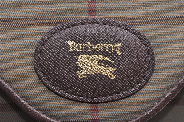 Authentic Burberrys Check Shoulder Bag Purse Canvas Leather Khaki Green 1204G