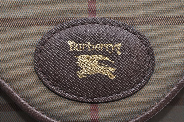 Authentic Burberrys Check Shoulder Bag Purse Canvas Leather Khaki Green 1204G