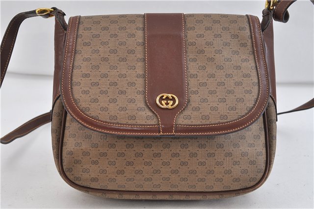 Authentic GUCCI Micro GG PVC Leather Shoulder Cross Body Bag Purse Brown 1208D