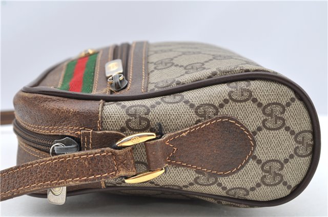 Authentic GUCCI Web Sherry Line Shoulder Cross Bag GG PVC Leather Brown 1208G
