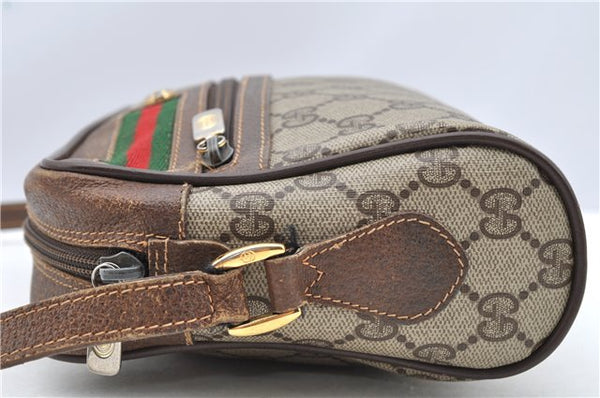 Authentic GUCCI Web Sherry Line Shoulder Cross Bag GG PVC Leather Brown 1208G