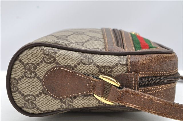 Authentic GUCCI Web Sherry Line Shoulder Cross Bag GG PVC Leather Brown 1208G