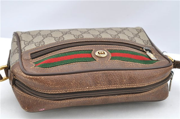 Authentic GUCCI Web Sherry Line Shoulder Cross Bag GG PVC Leather Brown 1208G