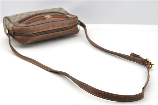 Authentic GUCCI Web Sherry Line Shoulder Cross Bag GG PVC Leather Brown 1208G